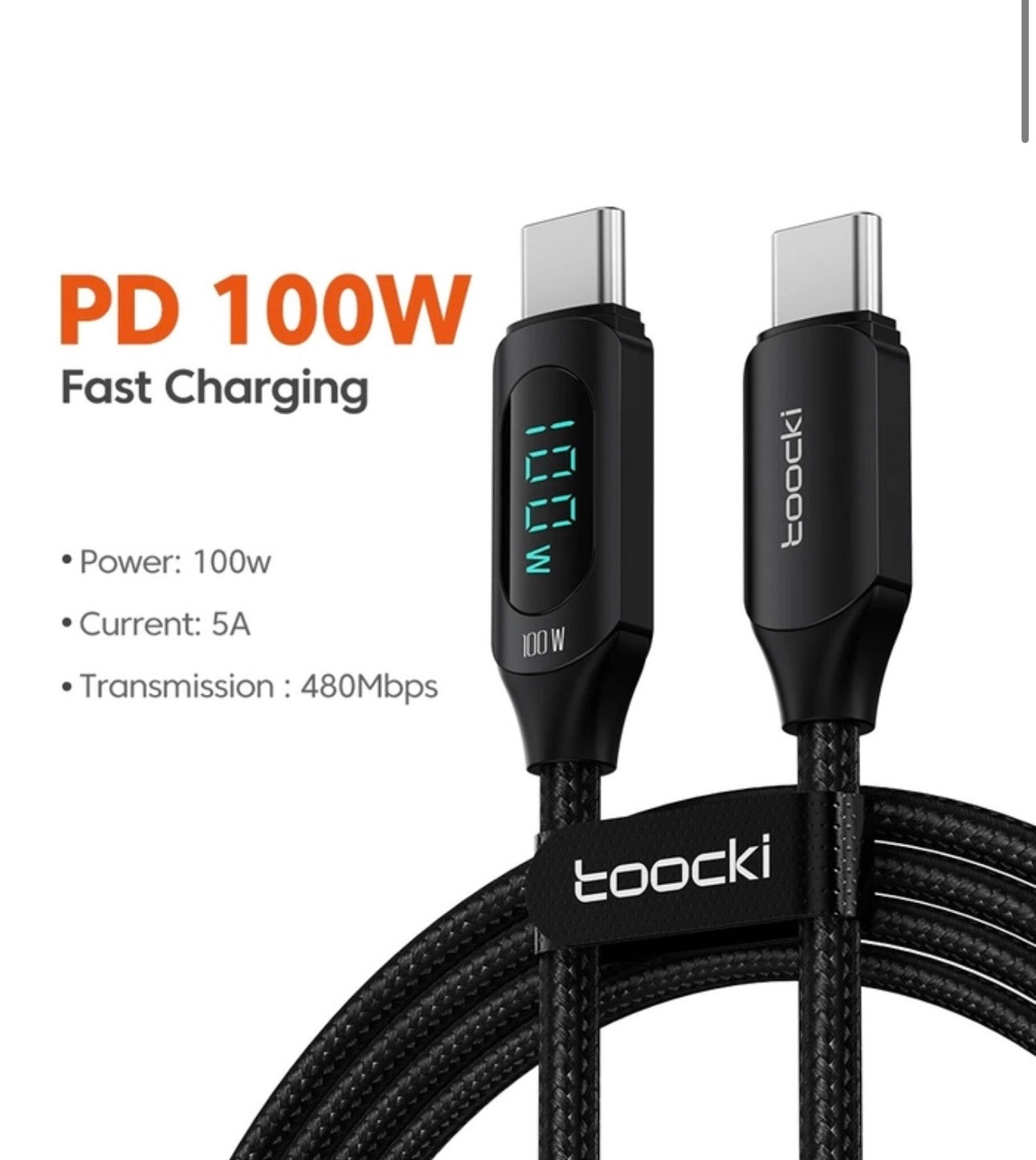 Toocki 100W Type-C to Type-C PD Fast Charging Cable with Digital Display