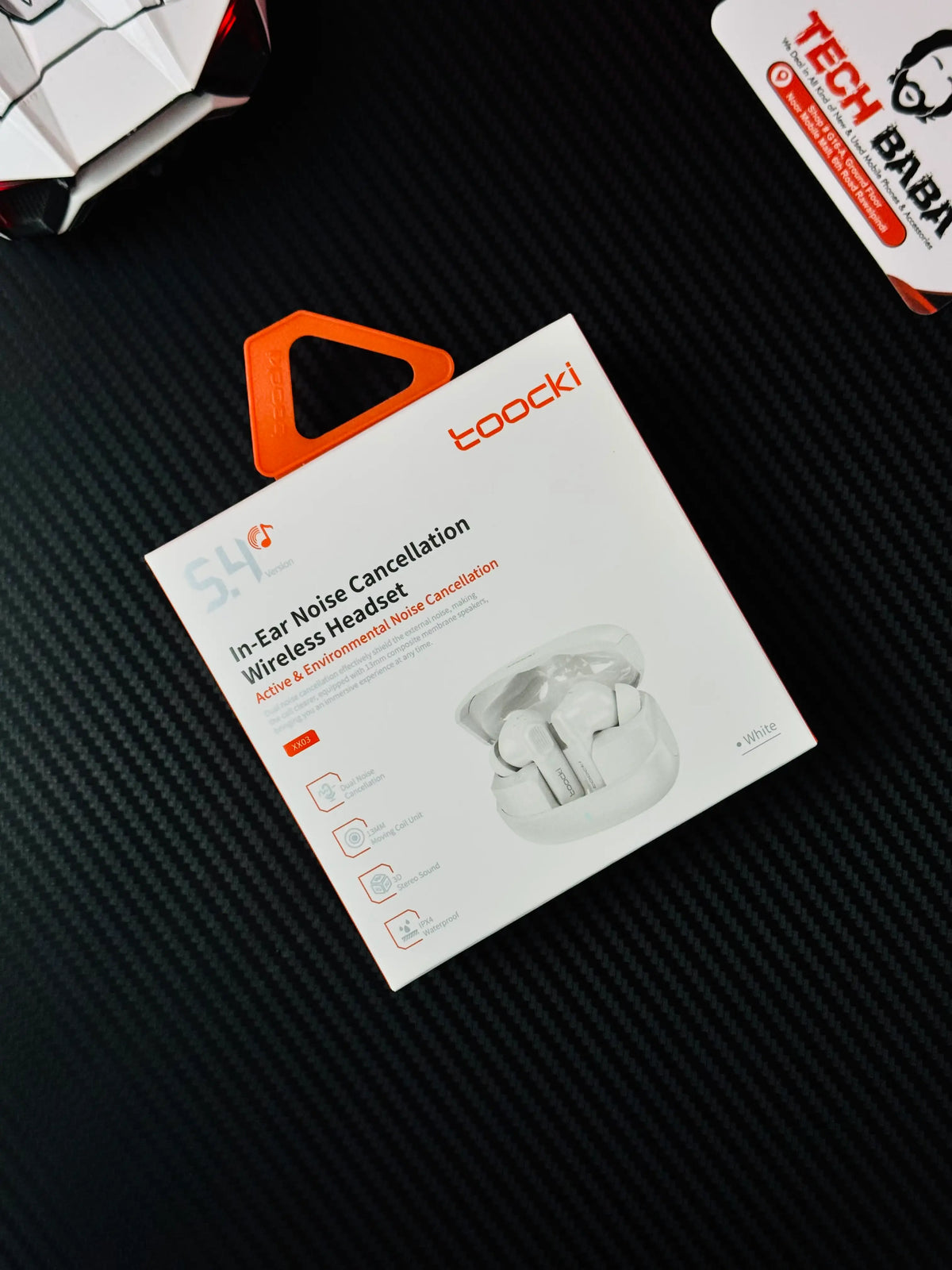 showing box of White Tocki Zero Delay Gaming Earbuds_picture by TechBabaStore.pk