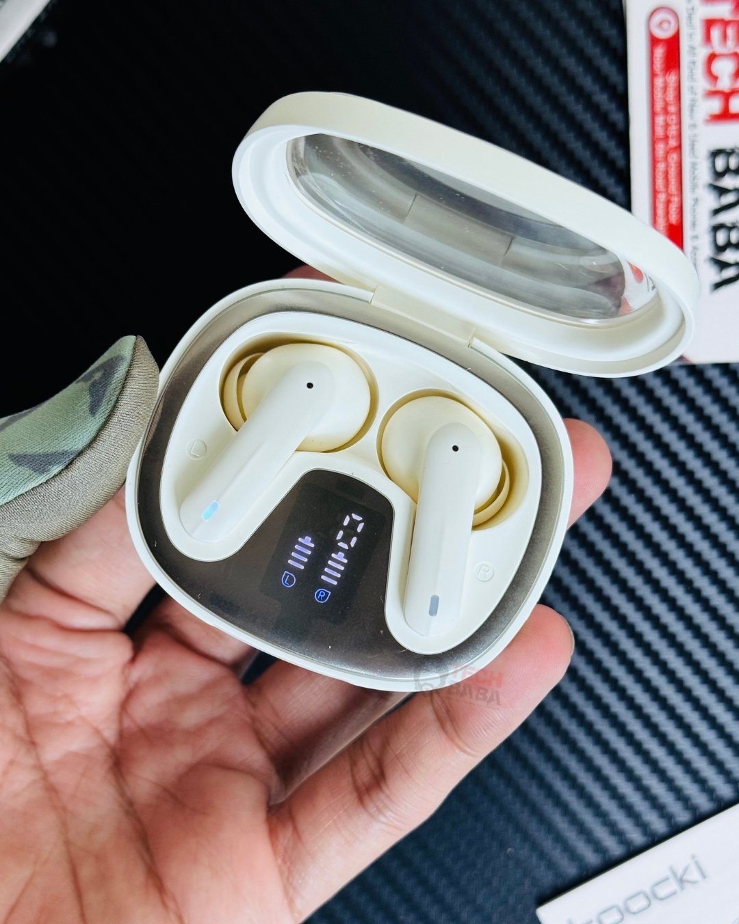 Toocki HE-068A Gaming Earbuds Open Case showing LED Battery Indicator by Tech Baba Store