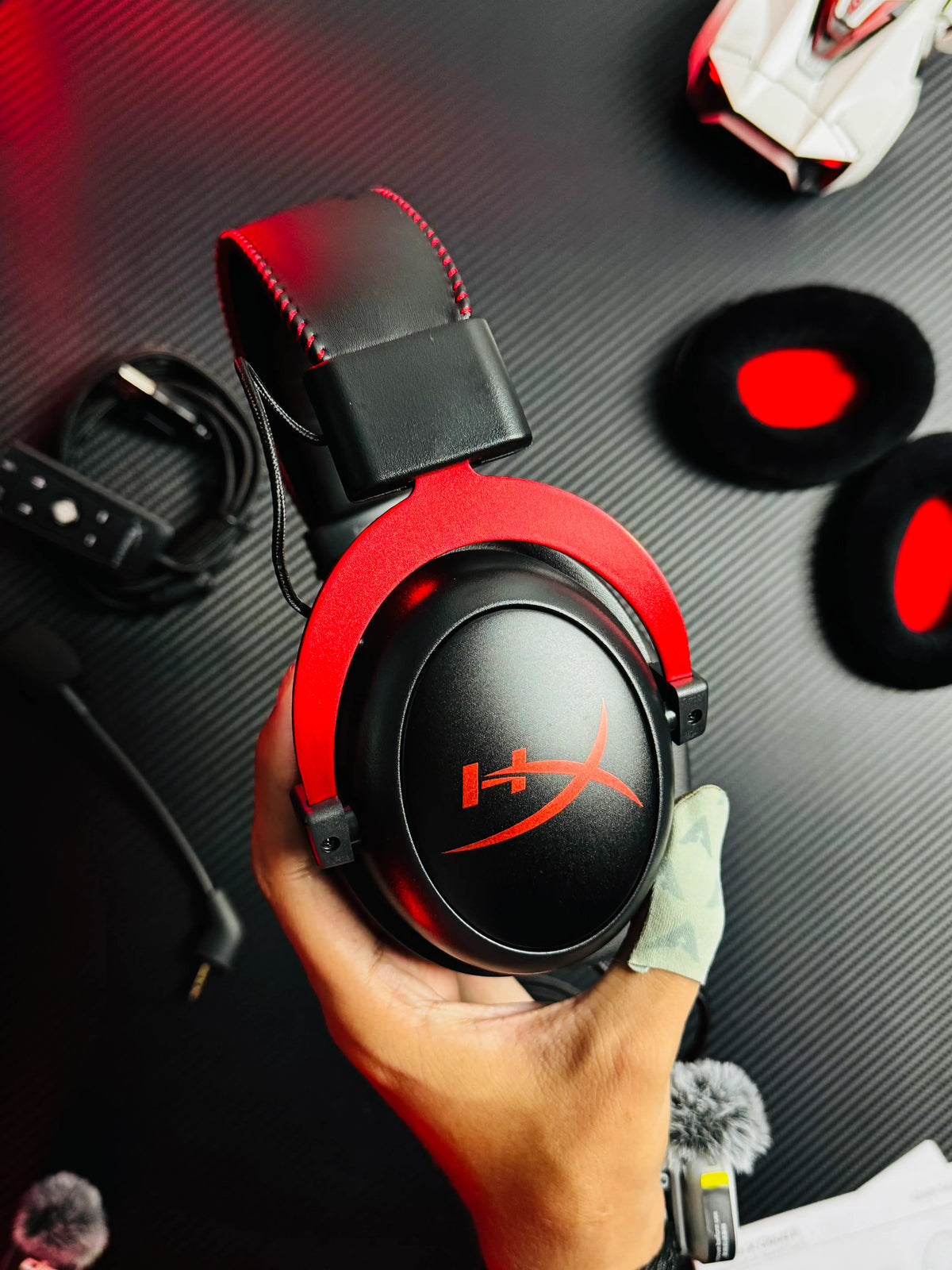 Closeup picture of HyperX Cloud II Wired Gaming Headset showing HyperX logo on side - Picture by TechBabaStore.pk
