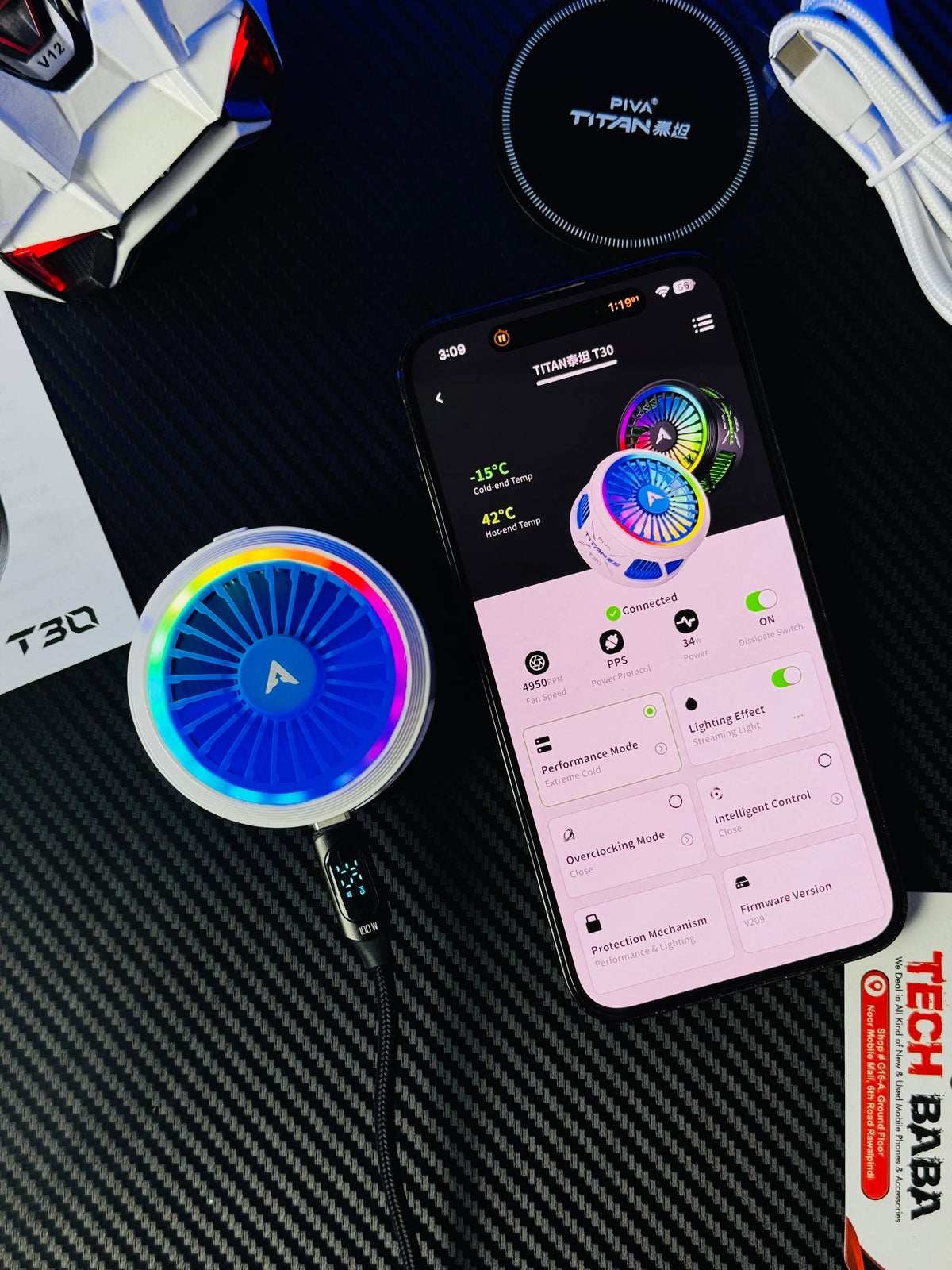 Piva Titan T30 Mobile Cooling Fan — 40W+ Power, Smart Temp Control, App Support, RGB | Best Piva Cooling Fan