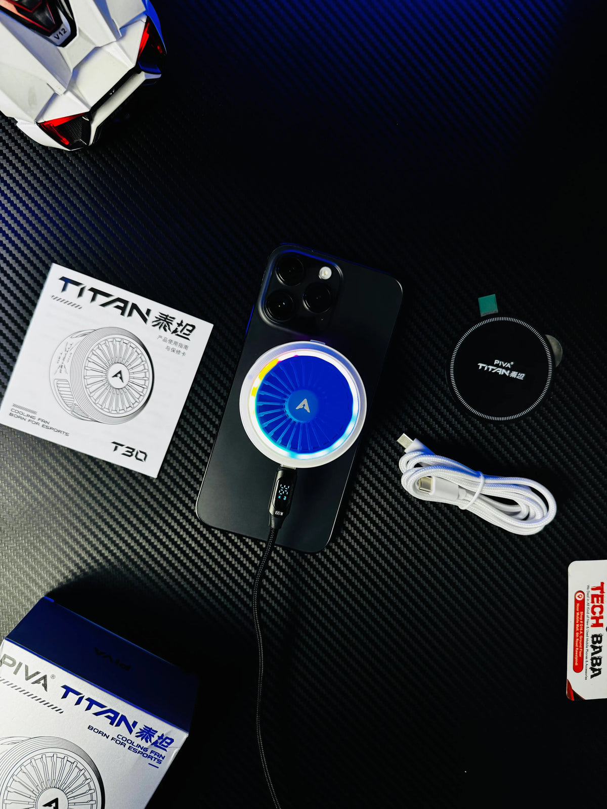 Piva Titan T30 Mobile Cooling Fan — 40W+ Power, Smart Temp Control, App Support, RGB | Best Piva Cooling Fan