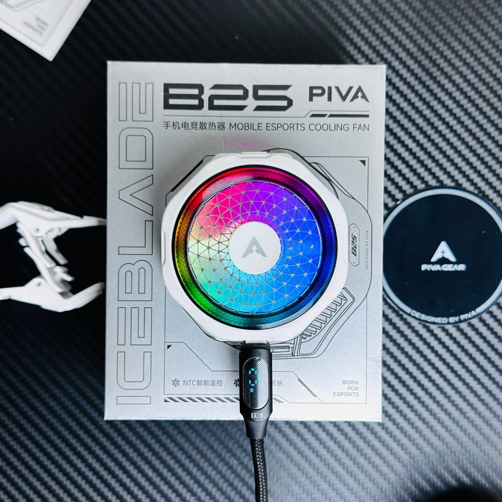 Piva B25 with complete box contents, Attached to a power running on 25W Power, Pictures credit: Tech Baba Store