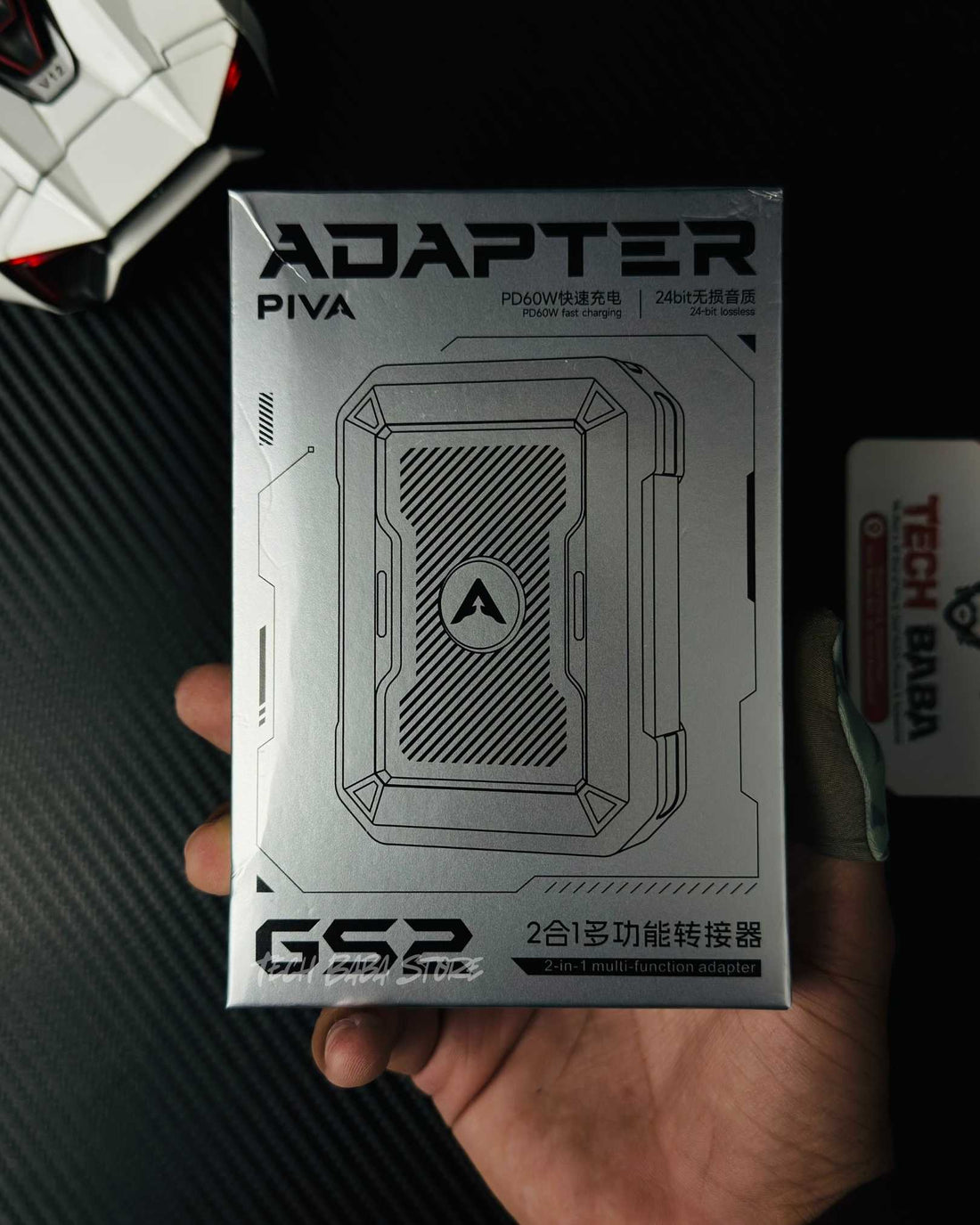 Piva Gs2 Type C Splitter connected with a phone, and a headphones and charging wire connected to the Piva Gs2 Type C Splitter . Wire is also showing charging speed 