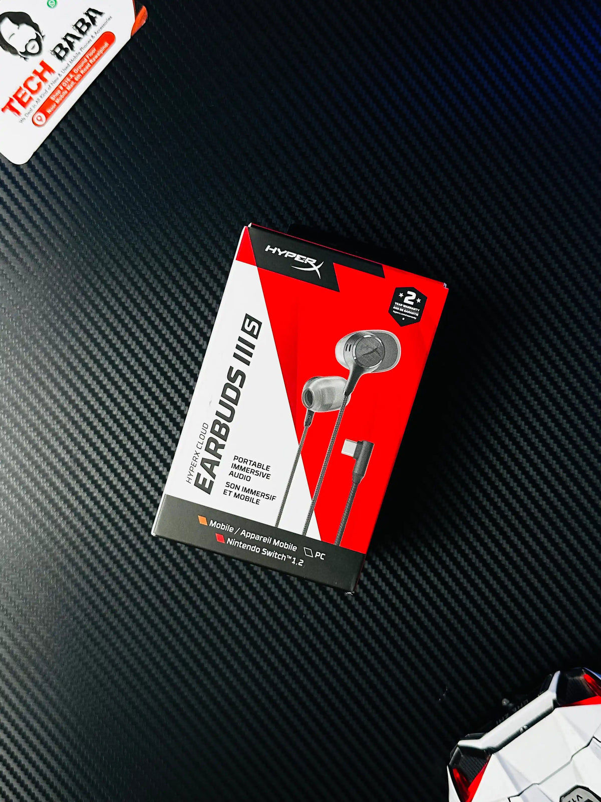 showing box image of HyperX Cloud Earbuds III S USB-C Gaming Earbuds-picture by techBabaStore.pk