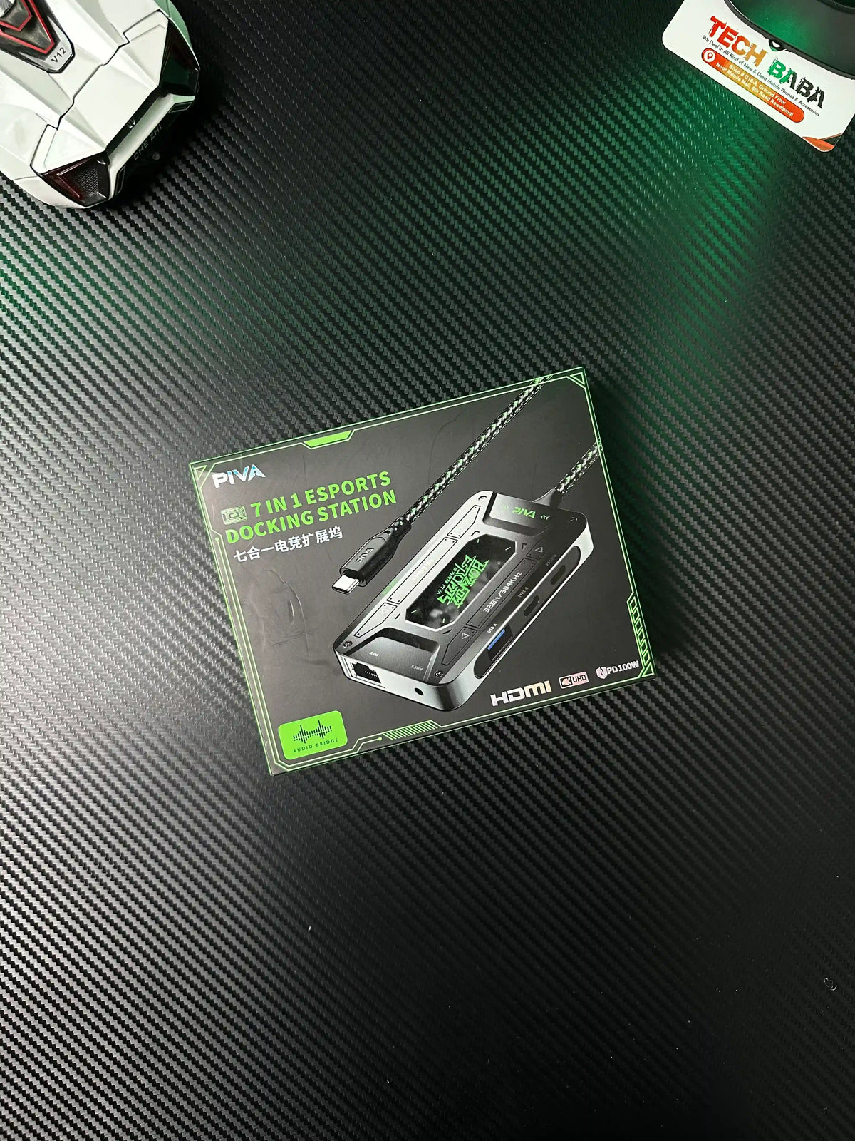 showing box image of Piva DS7 7-in-1 Gaming Splitter — Ethernet, 100W PD, 4K HDMI for PUBG Mobile.picture by TechBabaStore.pk