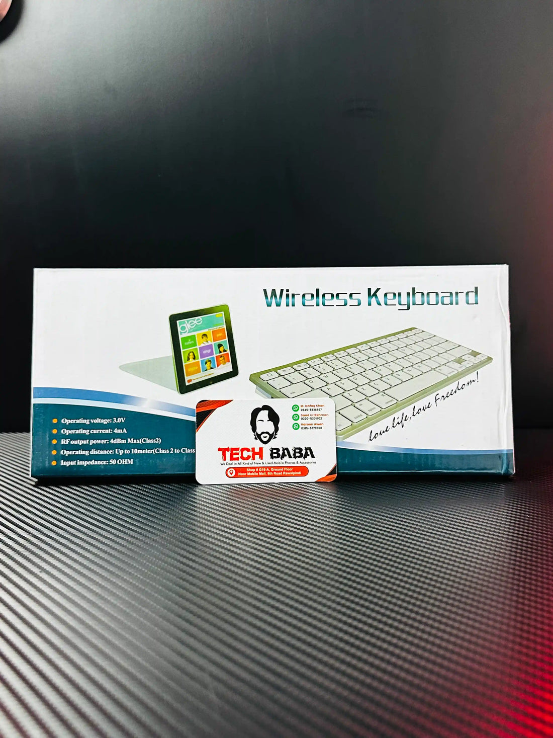 showing BKC001 Bluetooth Keyboard Price in Pakistan | TechBaba Store
(56 characters)front box view_techbabastore.pk