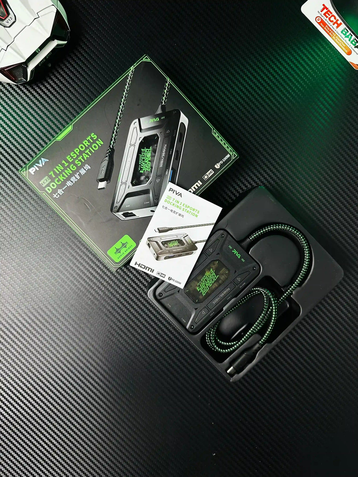 showing title image of Piva DS7 7-in-1 Gaming Splitter — Ethernet, 100W PD, 4K HDMI for PUBG Mobile.picture by  TechbabaStore.pk