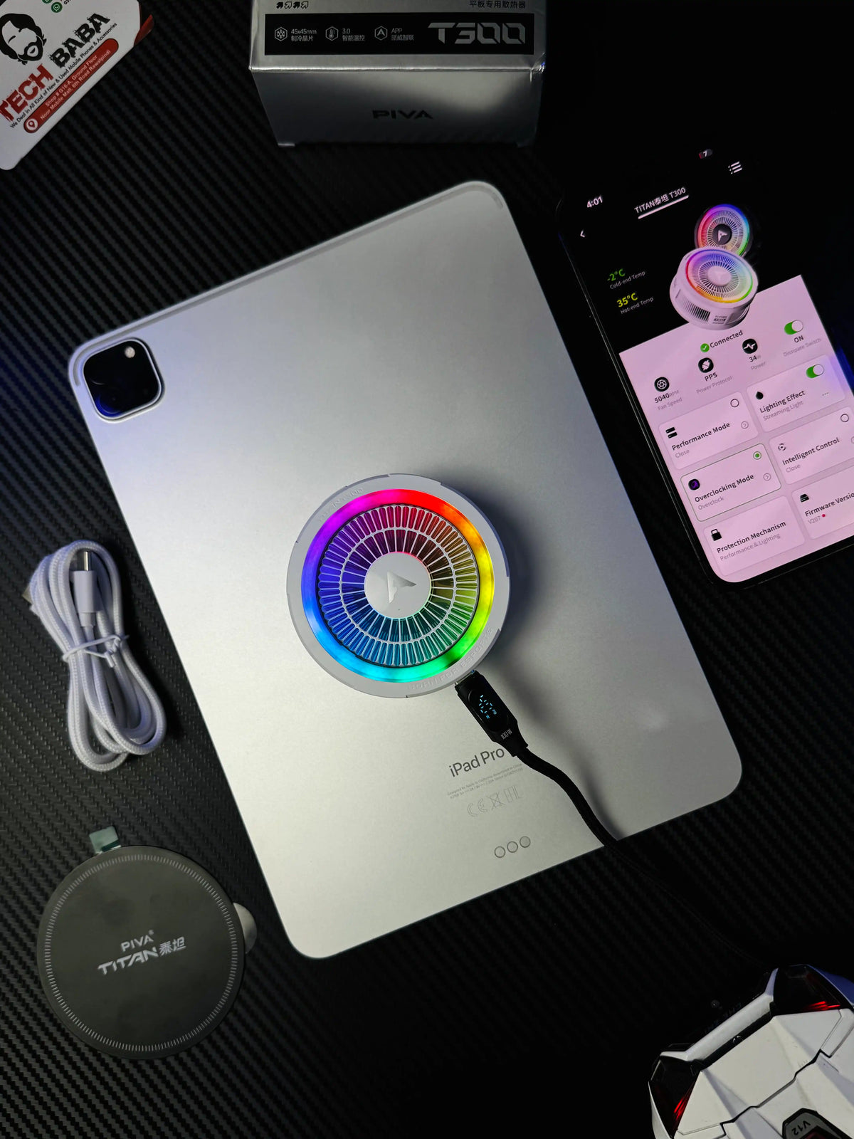 showing title image of Piva Titan T300 iPad Cooler — 45W Semiconductor Cooling Fan for PUBG Mobile. picture by TechBabaStore.pk